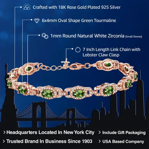 Miniatura 13 de Gem Stone King 18K Rose Gold Plated Silver Oval Gemstone Birthstone Tennis Bracelet For Women Oval 6X4MM 7 Inch With 1 Inch Extender Fine