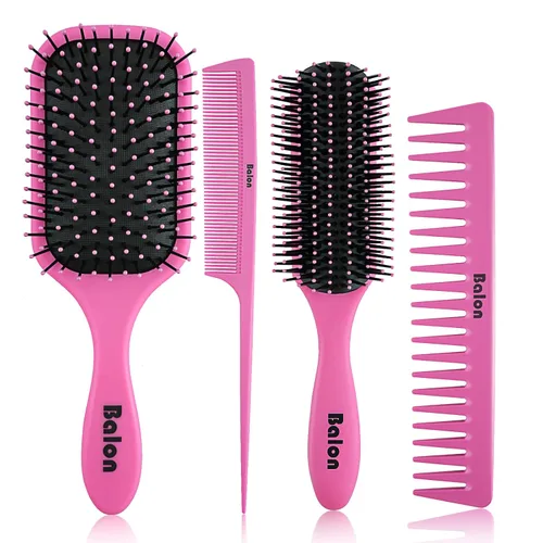 Miniatura 10 de Cepillo de pelo Balon para mujeres y hombres, juego de cepillo de paleta de 4 piezas, cepillo desenredante, peine para cabello largo, grueso, fino