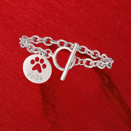Miniatura 5 de Ross-Simons Sterling Silver Personalized Paw Print Cut-Out Charm Bracelet