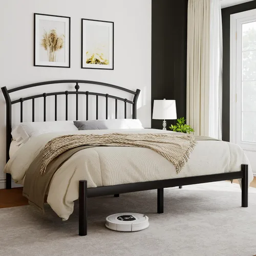 Miniatura 3 de iPormis Marco de cama de plataforma de metal de tamaño completo con cabecera moderna de arte de hierro/soporte de listones de acero de servicio