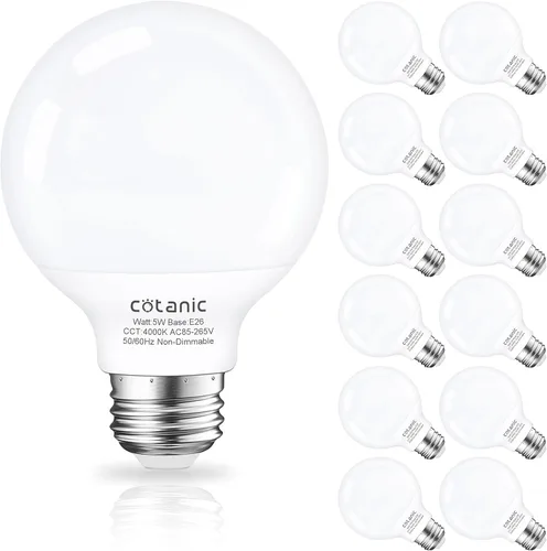 Miniatura 11 de Cotanic foco LED G25 para tocador 2700K blanco cálido, focos esféricos para espejo de baño 500LM, base E26 roscada 5W 60W equivalente a