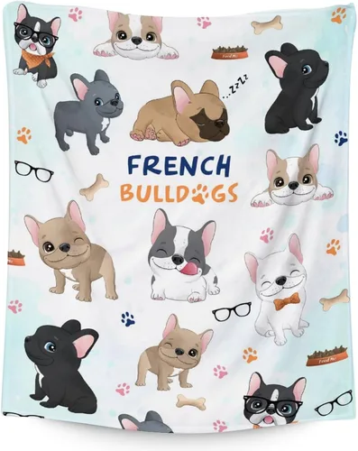 Miniatura 13 de Regalos de bulldog francés para niños, 30 x 40 pulgadas, mantas de bulldog francés tamaño regazo, mantas suaves y peludas con temática de perros