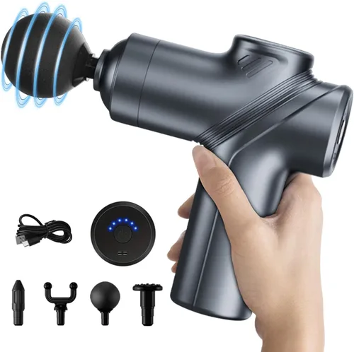 LEERCON Pistola de masaje de tejido profundo, motor silencioso sin escobillas y pistola de masaje portátil con 4 cabezales intercambiables para