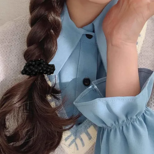 Miniatura 5 de 8 ligas para el pelo con perlas negras con cuentas elásticas de moda, coleteros elásticos para coleta de caballo con cuentas, elegantes y elegantes