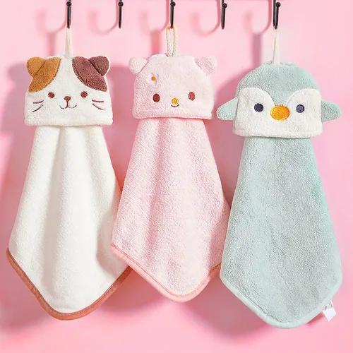 Miniatura 8 de PRATIQUE Paquete de 3 toallas de mano con diseño de gato, toallas de baño con lazo para colgar, toalla de mano para niños, animales, toalla de mano