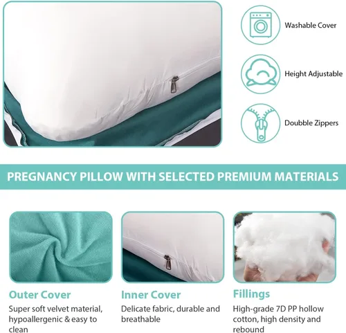 Miniatura 8 de BATTOP Almohadas de embarazo para dormir, almohada de maternidad de cuerpo completo con funda extraíble, soporte para espalda, caderas, piernas