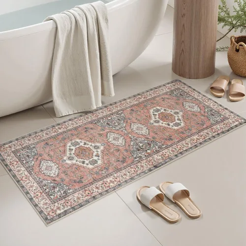 Miniatura 10 de Seavish Alfombra de baño bohemia, vintage, envejecida, absorbente, pequeña, antideslizante, lavable, para fregadero, ducha, tocador, suave, cómoda