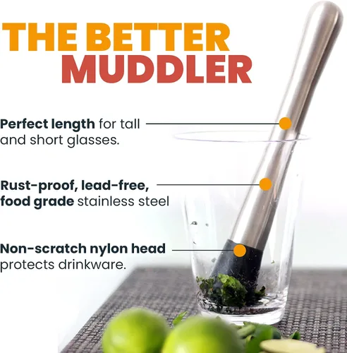 Miniatura 2 de Muddler de bebidas para cócteles, 8 pulgadas anticuado/menta julep/Mojito Muddler, bartend de acero inoxidable, herramienta de muddler de cocina