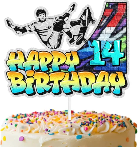 Miniatura 8 de Decoración de pastel de patineta retro hip hop, temática musical de décimo cumpleaños, decoración de grafiti feliz para niños y niñas, decoración