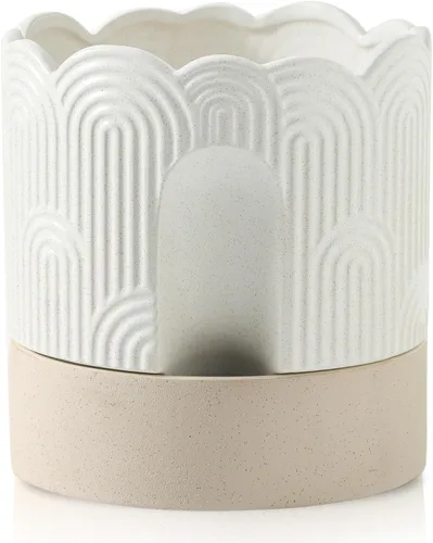 Miniatura 14 de Nihow Maceta de riego automático: maceta de cerámica de 6 pulgadas con orificio de drenaje y almacenamiento de agua, maceta de riego automático