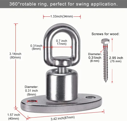 Miniatura 7 de SELEWARE Silent Ball Bearing Swing Hangers, resistente 360° giratorio giratorio gancho para patio de juegos de madera, hamaca de yoga, silla, bolsa
