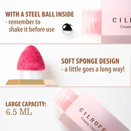 Miniatura 5 de Cilrofelr Rubor líquido en crema suave, maquillaje cremoso para mejillas, acabado húmedo, pigmento construible, ligero, de larga duración, para un