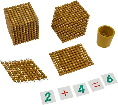 Miniatura 4 de Kghios Montessori Matemáticas Cuentas Juguetes Materiales para Niños Pequeños Cuentas Doradas y Tarjetas Materiales Banco Juego Mil Cubo Sistema