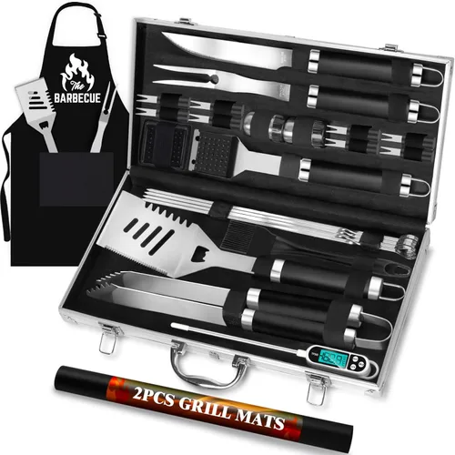 Miniatura 7 de ROMANTICIST Juego de 26 herramientas de parrilla de acero inoxidable, accesorios de parrilla de alta resistencia, regalos para hombres y papá, kit