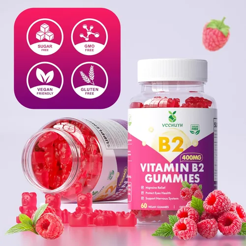 Miniatura 6 de Gomitas de vitamina B2 para niños y adultos, VIT B2 Riboflavina 400 mg Suplemento con magnesio para aliviar la migraña y apoyar el sistema nervioso