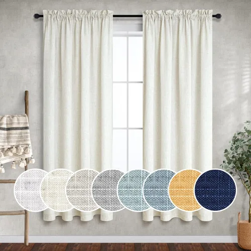Miniatura 38 de Cortinas blancas puras de 38 pulgadas de ancho para dormitorio, juego de 2 paneles de cortinas de privacidad con bolsillo para barra, cortinas