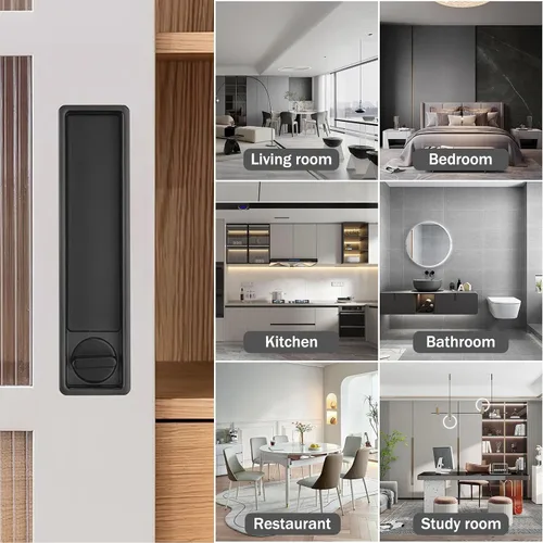 Miniatura 8 de Juego de herrajes para cerradura de puerta de bolsillo, manija de privacidad con tirador oculto y pestillo empotrado, apto para puertas de madera