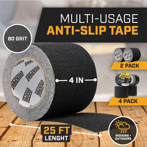 Miniatura 3 de Lockport Cinta antideslizante – Cinta de agarre negra resistente para escaleras, 4 pulgadas x 25 pies para peldaños de escalera antideslizante Negro