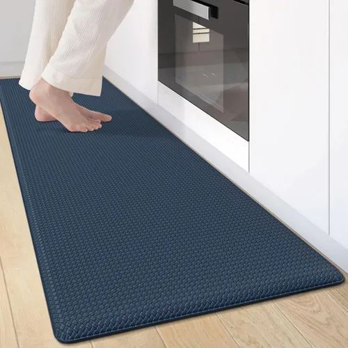 Tapetes de cocina acolchados antifatiga, impermeable, acolchado de espuma viscoelástica para estar de pie, 17 x 59 pulgadas, color azul