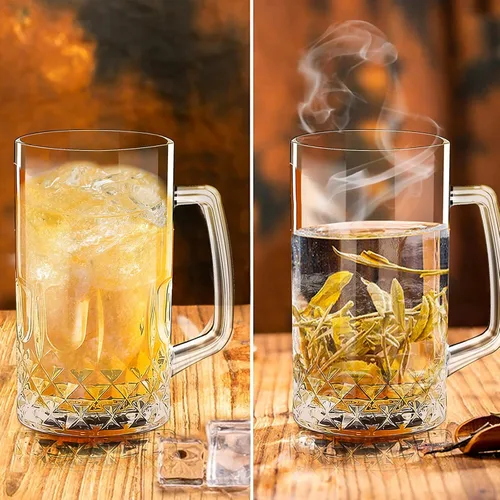 Miniatura 3 de Jarras de Cerveza de 20 OZ, Vasos de Cerveza Alemanes Transparentes Grandes y Altos con Asa para Hombres, Juego de 2