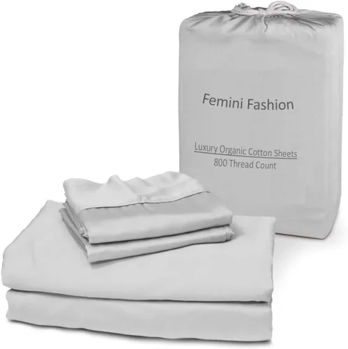 Miniatura 13 de Femini Fashion Juego de sábanas de 4 piezas 100% algodón orgánico certificado de 800 hilos y 24 pulgadas de profundidad