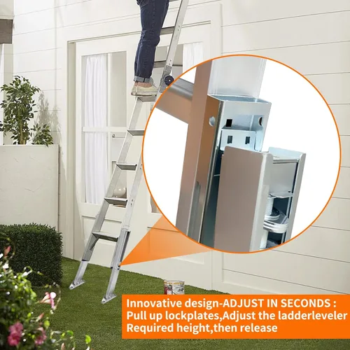 Miniatura 4 de Par de niveladores de escalera para escalera de extensión, nivelador de suelo de pierna de escalera de extensión ajustable, con poste de acero