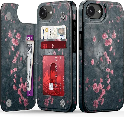 Miniatura 60 de FUNMIKO Funda tipo cartera para iPhone 13 con tarjetero, bloqueo RFID, protección de grado militar y obras de arte impresas con rayos UV, cierre
