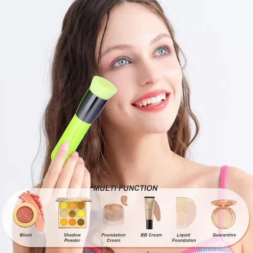 Miniatura 4 de docolor - Brocha de base Kabuki, base de maquillaje sintética profesional para mezclar crema líquida o polvo, cosméticos, cobertura completa, Verde