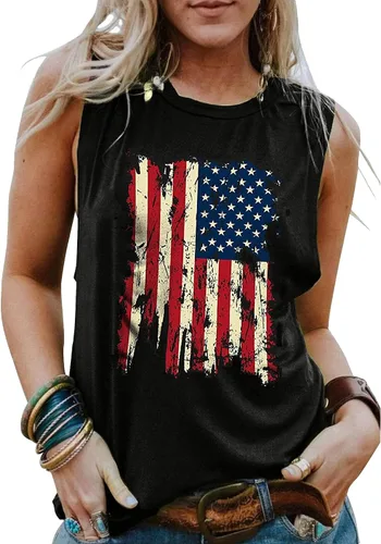 FBPQJYW American Flag Tank Top for Women 4th of July Shirts Stars Striped Sleeveless Tops Patriotic USA Flag Vest Tees