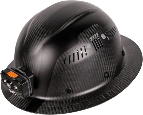 Miniatura 16 de Klein Tools 60514 Casco duro, ala completa de fibra de carbono serie K12, linterna frontal recargable, ventilada, clase C, tipo 1, Spartan