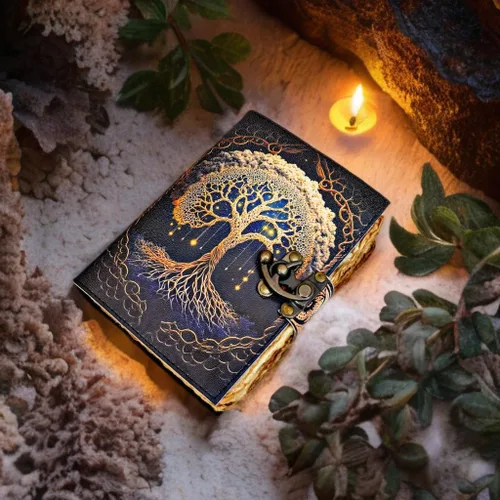 Miniatura 4 de Diario de hechizos en blanco con cierre de cerradura, diario de cuero vintage hecho a mano con árbol de la vida, diario de oración, brujería pagana