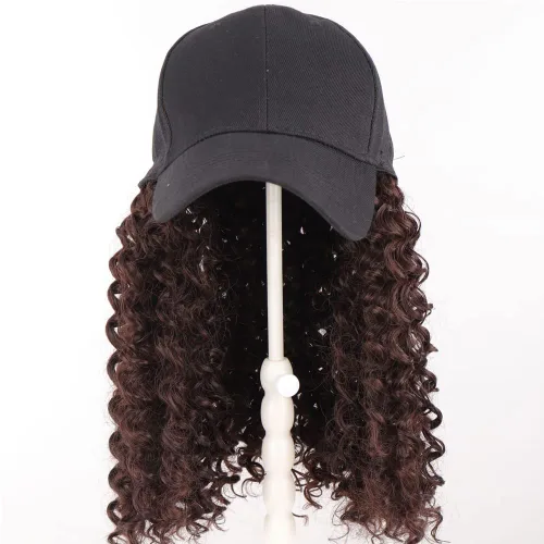Miniatura 4 de Onepiece - Gorra de béisbol con extensión de cabello, 21 pulgadas, cabello ondulado largo, peluca sintética con pelo para mujeres y niñas Rizos
