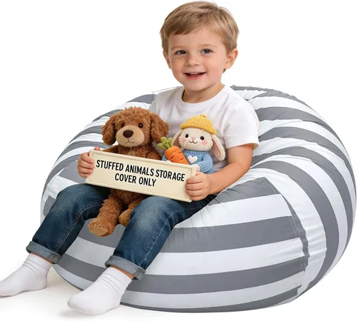 Miniatura 31 de Lukeight - Puf de almacenamiento de animales de peluche para niños, funda para puf de dinosaurio con cremallera para organizar la habitación