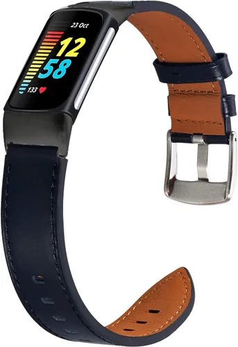 Miniatura 2 de Leather Bands Compatible with Fitbit Charge 5,Replacement Genuine Leather Straps for Women Men,Soft Leather Adjustable Watch Band Replacement