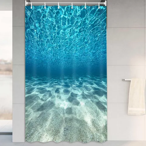 Miniatura 3 de MERCHR Cortina de ducha de playa azul océano, naturaleza bajo el agua, escena del mundo del mar, cortinas de baño, tela impermeable, 36 x 72 pulgadas