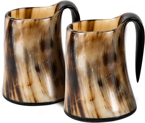 Miniatura 7 de Handicrafts Home Juego de 2 tazas de cuerno vikingo vikingo, taza de cerveza de cuerno de buey natural real con asa, hecha a mano, medieval, cuerno