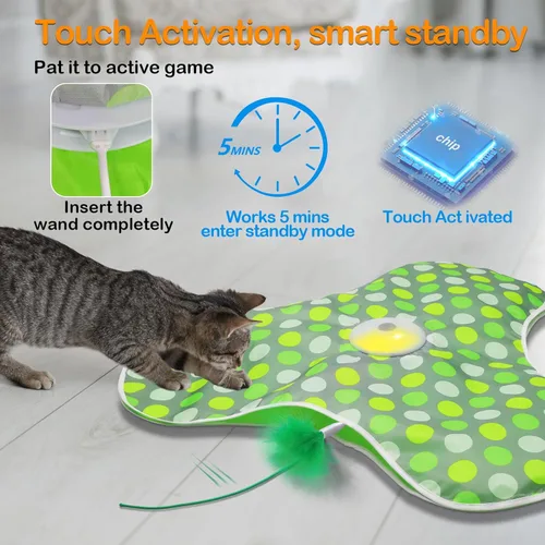 Miniatura 10 de umosis Juguetes interactivos para gatos recargables, moviendo plumas ocultas, chirriante de ratón real, juguete activado por tacto, juguetes