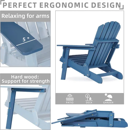 Miniatura 4 de SoliWood Silla Adirondack de madera para exteriores con respaldo y tabla de asiento premontados, silla de patio para jardín, patio trasero, césped