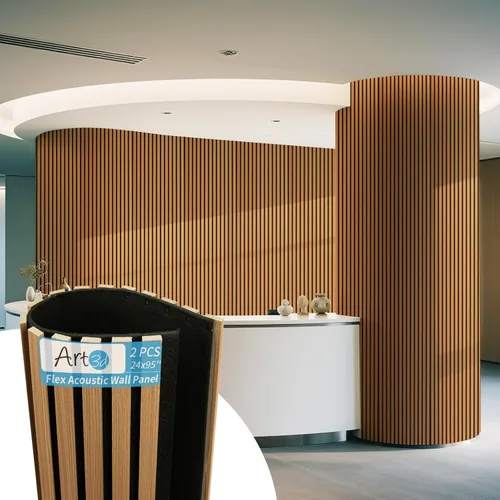 Miniatura 13 de Art3d Paquete de 1 panel de pared de listones de madera acústica con diseño plano enrollable, paneles absorbentes de sonido de 95.3 x 23.8 pulgadas