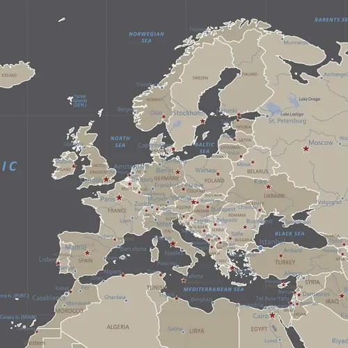 Miniatura 35 de 3 paneles - Mapa de viaje colorido del mundo con alfileres en lienzo envuelto en galería, mapa de pared grande