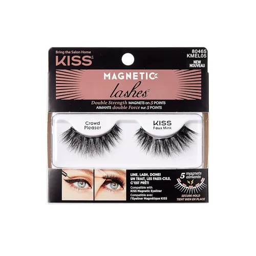 Pestañas magnéticas KISS, Crowd Pleaser, 1 par de pestañas postizas sintéticas con 5 imanes de doble fuerza, resistentes al viento, pestañas falsas