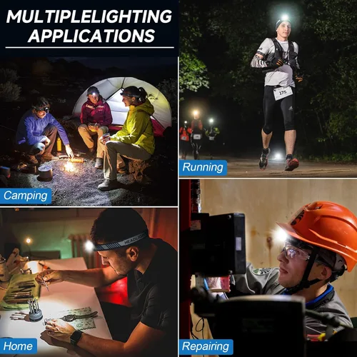 Miniatura 9 de Linterna frontal recargable, 99000 LM LED súper brillante con sensor de movimiento y 3 modos, luces frontales ajustables 90° para la frente, más