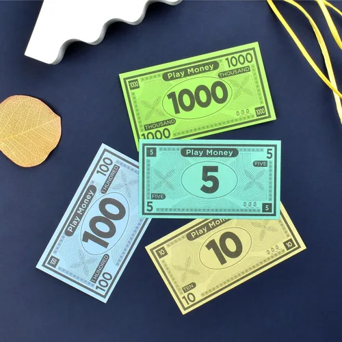 Miniatura 7 de Queensell Dinero de juego adecuado para juegos de mesa Monopoly – 480 piezas de 60 billetes de cada denominación – Papel de impresión de doble cara