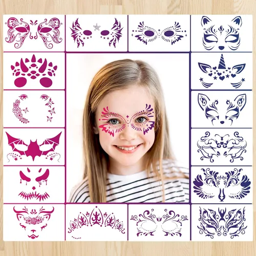 Sotpot 16 plantillas faciales para dibujar máscaras de pintura, plantillas de bricolaje para pared de madera, decoración del hogar, suministros de