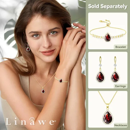 Miniatura 3 de Linawe - Collar de diamantes en forma de lágrima, collar con forma de pera, collar con dije de circonia cúbica y piedras preciosas, collar