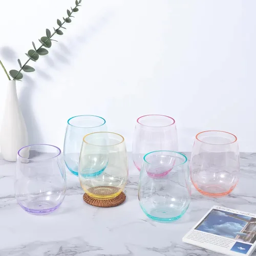 Miniatura 4 de KOXIN-KARLU Copas de vino clásicas de acrílico sin tallo de 18 onzas, juego de 6 vasos de plástico irrompibles para bebidas mixtas, multicolor