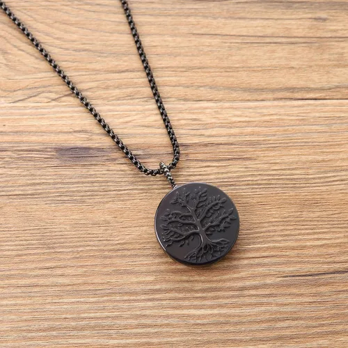 Miniatura 4 de COAI Collar de árbol de la vida con piedra negra de obsidiana