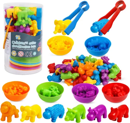 Juguetes para contar dinosaurios, juegos a juego, clasificación, actividades de aprendizaje, manipulativos preescolares, juguetes Montessori para