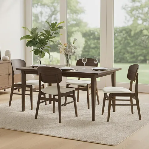 Miniatura 34 de KISLOT Rattan Dining Chairs Set of 4, Upholstered Modern Dining Room Chairs, Mid Century Oak Wood Kitchen Chairs with Rattan Backrest for Farmhouse