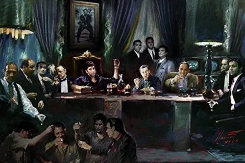 BUY ART FOR LESS Póster de Arte con Licencia Oficial Gangster Last Supper por Ylli Haruni - 36 x 24 Pulgadas - Impresión Decorativa - Papel de